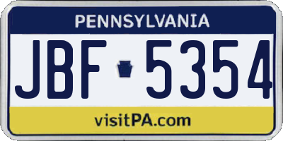 PA license plate JBF5354