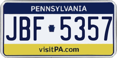 PA license plate JBF5357
