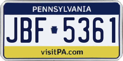 PA license plate JBF5361