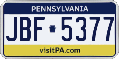 PA license plate JBF5377
