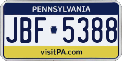 PA license plate JBF5388