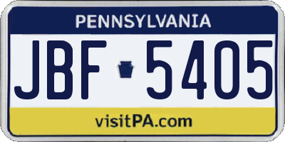 PA license plate JBF5405
