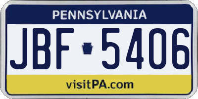 PA license plate JBF5406