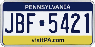 PA license plate JBF5421