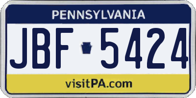 PA license plate JBF5424