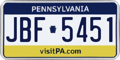 PA license plate JBF5451