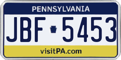 PA license plate JBF5453