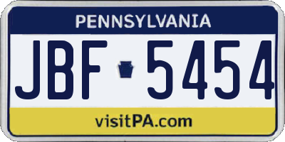 PA license plate JBF5454