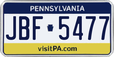 PA license plate JBF5477