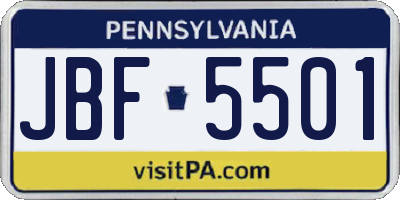 PA license plate JBF5501