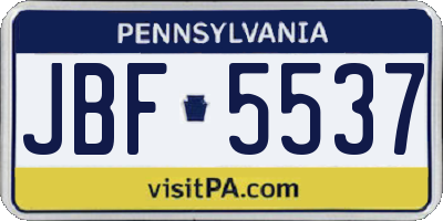 PA license plate JBF5537