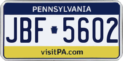 PA license plate JBF5602