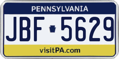 PA license plate JBF5629