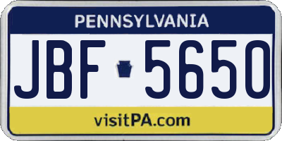 PA license plate JBF5650