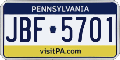 PA license plate JBF5701