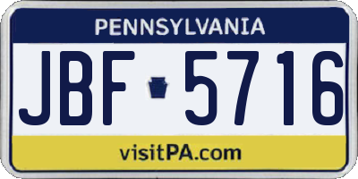 PA license plate JBF5716