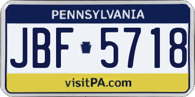 PA license plate JBF5718