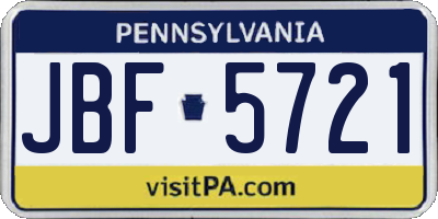 PA license plate JBF5721