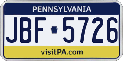 PA license plate JBF5726