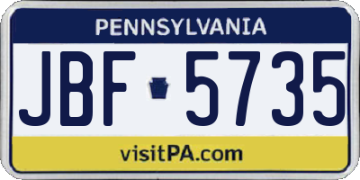 PA license plate JBF5735