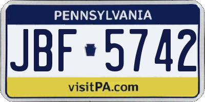 PA license plate JBF5742