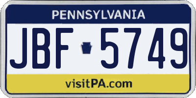 PA license plate JBF5749