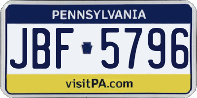 PA license plate JBF5796