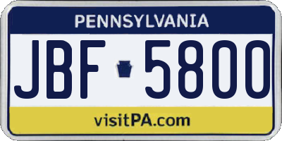 PA license plate JBF5800