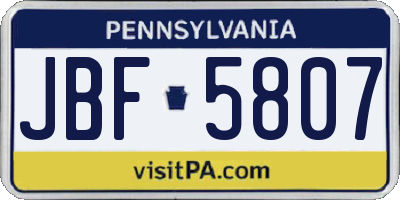 PA license plate JBF5807