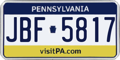 PA license plate JBF5817