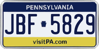 PA license plate JBF5829