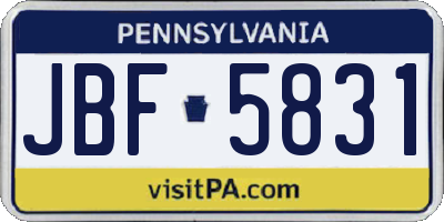 PA license plate JBF5831