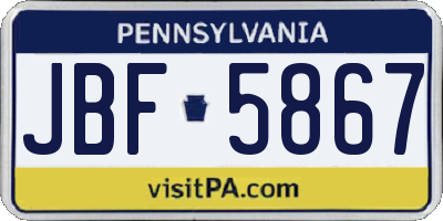 PA license plate JBF5867