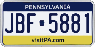 PA license plate JBF5881