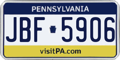 PA license plate JBF5906