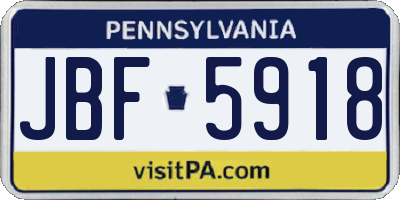 PA license plate JBF5918