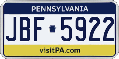 PA license plate JBF5922