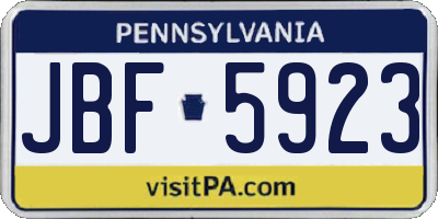 PA license plate JBF5923