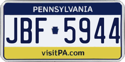 PA license plate JBF5944