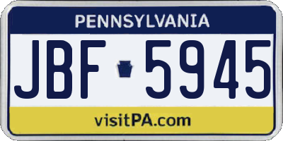 PA license plate JBF5945