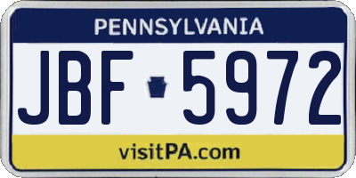 PA license plate JBF5972