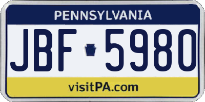 PA license plate JBF5980