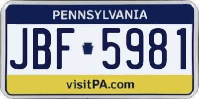 PA license plate JBF5981