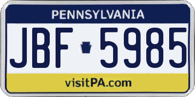 PA license plate JBF5985