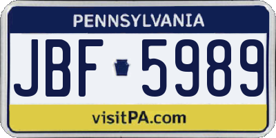 PA license plate JBF5989