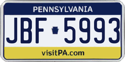 PA license plate JBF5993