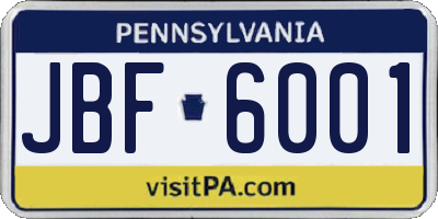 PA license plate JBF6001