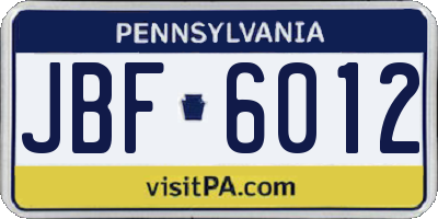 PA license plate JBF6012