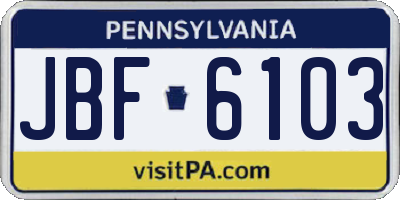 PA license plate JBF6103