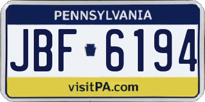 PA license plate JBF6194